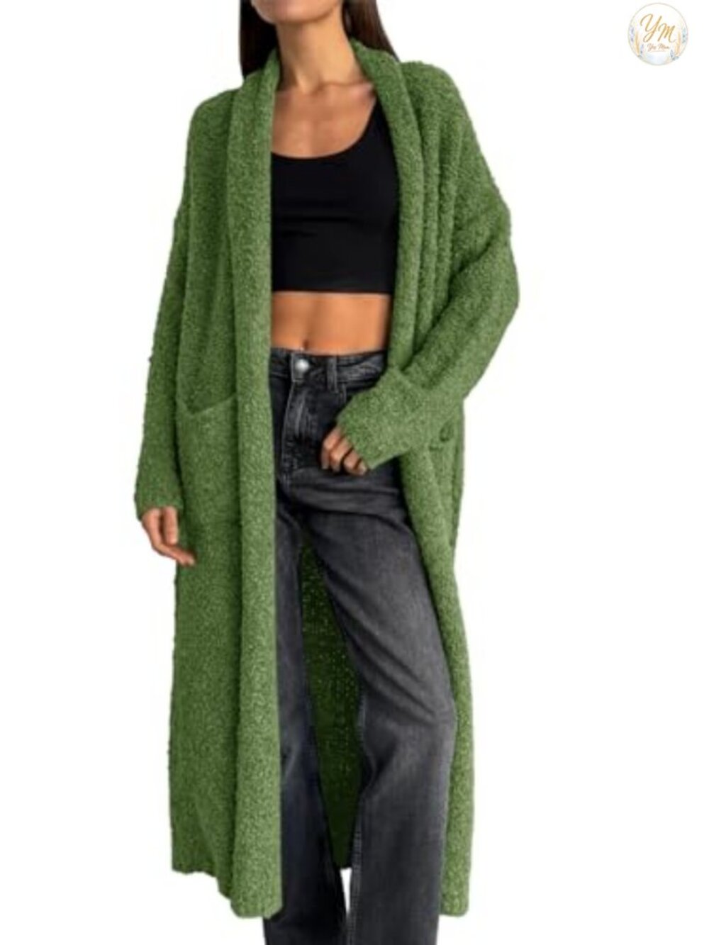 Chunky Open Front Cardigan Sweater Lapel Duster Long Sleeve Loose Fit Pockets